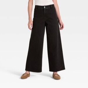 Universal Thread Sailor Wide Leg Jeans Black High Rise Denim Casual Size 14